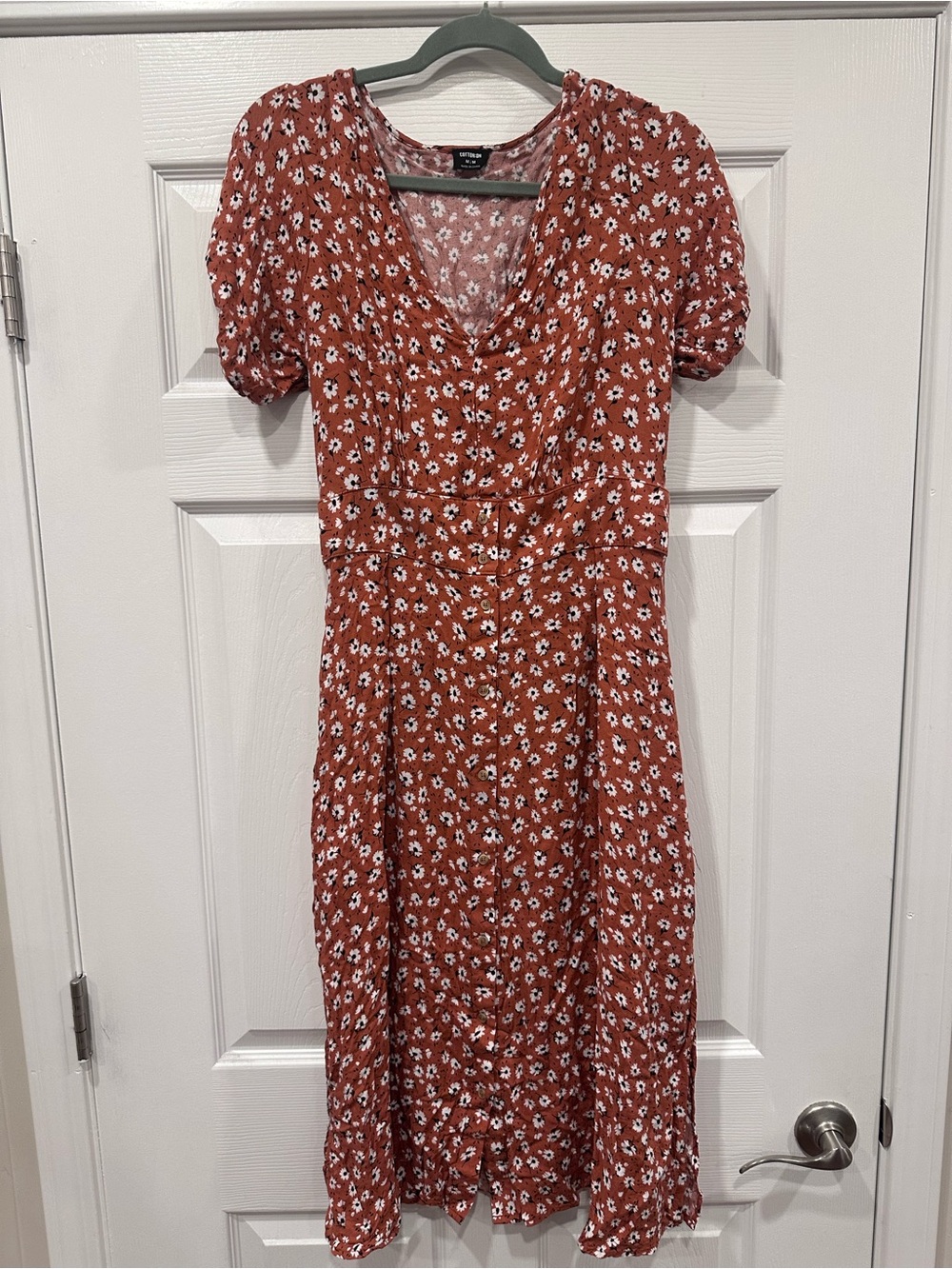 Floral V-Neck Midi Dress in Rust by Cotton On